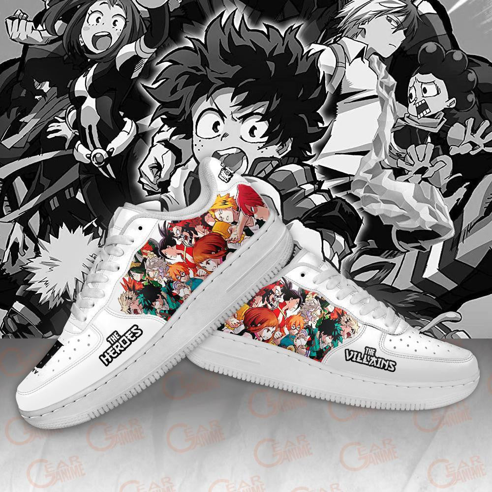 Baskets Anime Hero Team Vs Villian Team en Cuir Chaussures Basses Unisexes Anime Manga