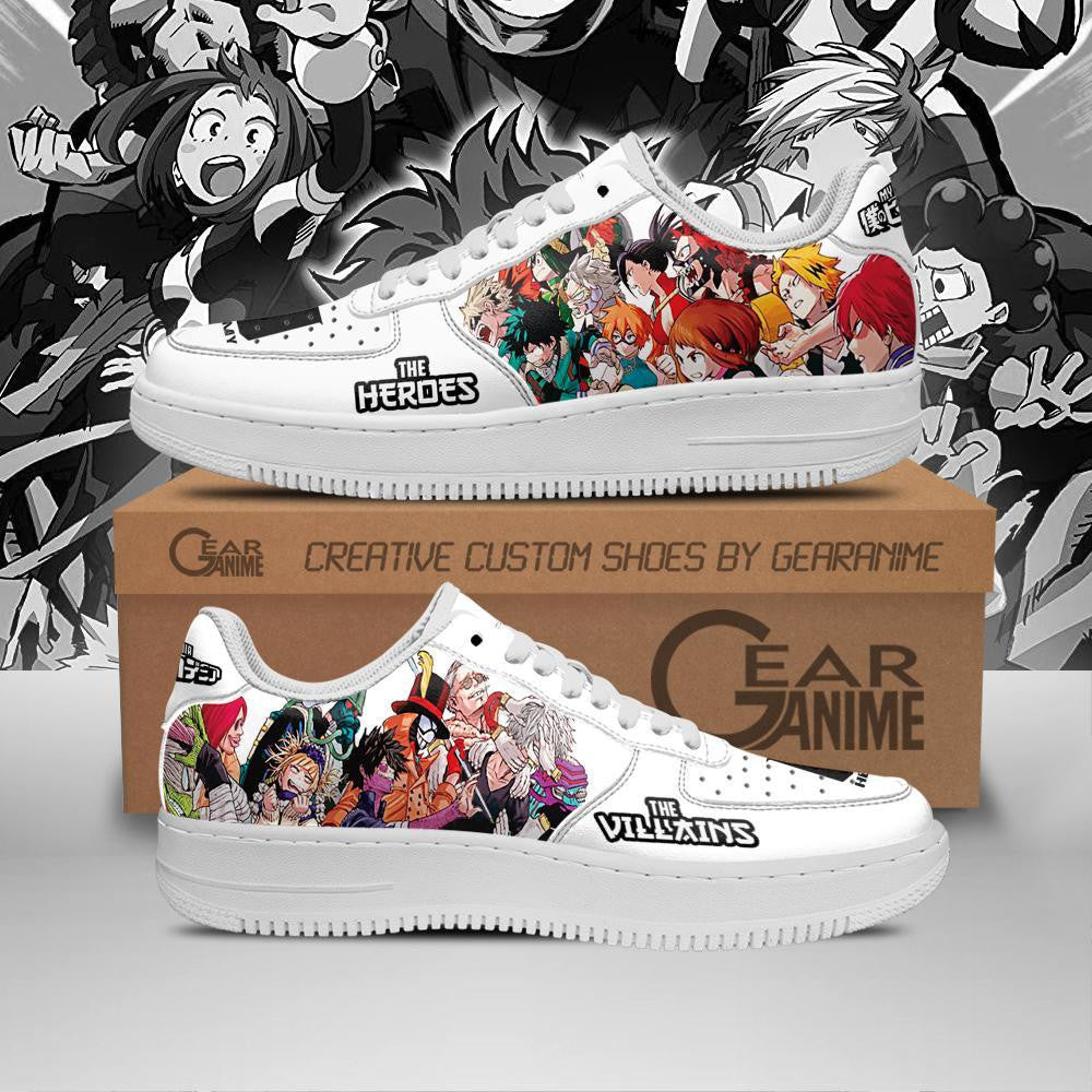 Baskets Anime Hero Team Vs Villian Team en Cuir Chaussures Basses Unisexes Anime Manga