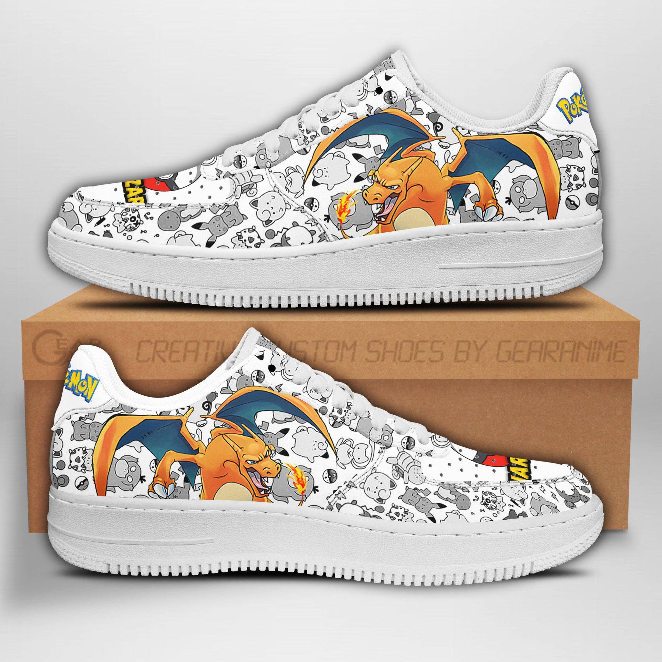 Baskets Anime Charizard en Cuir Chaussures Basses Unisexes Anime Manga