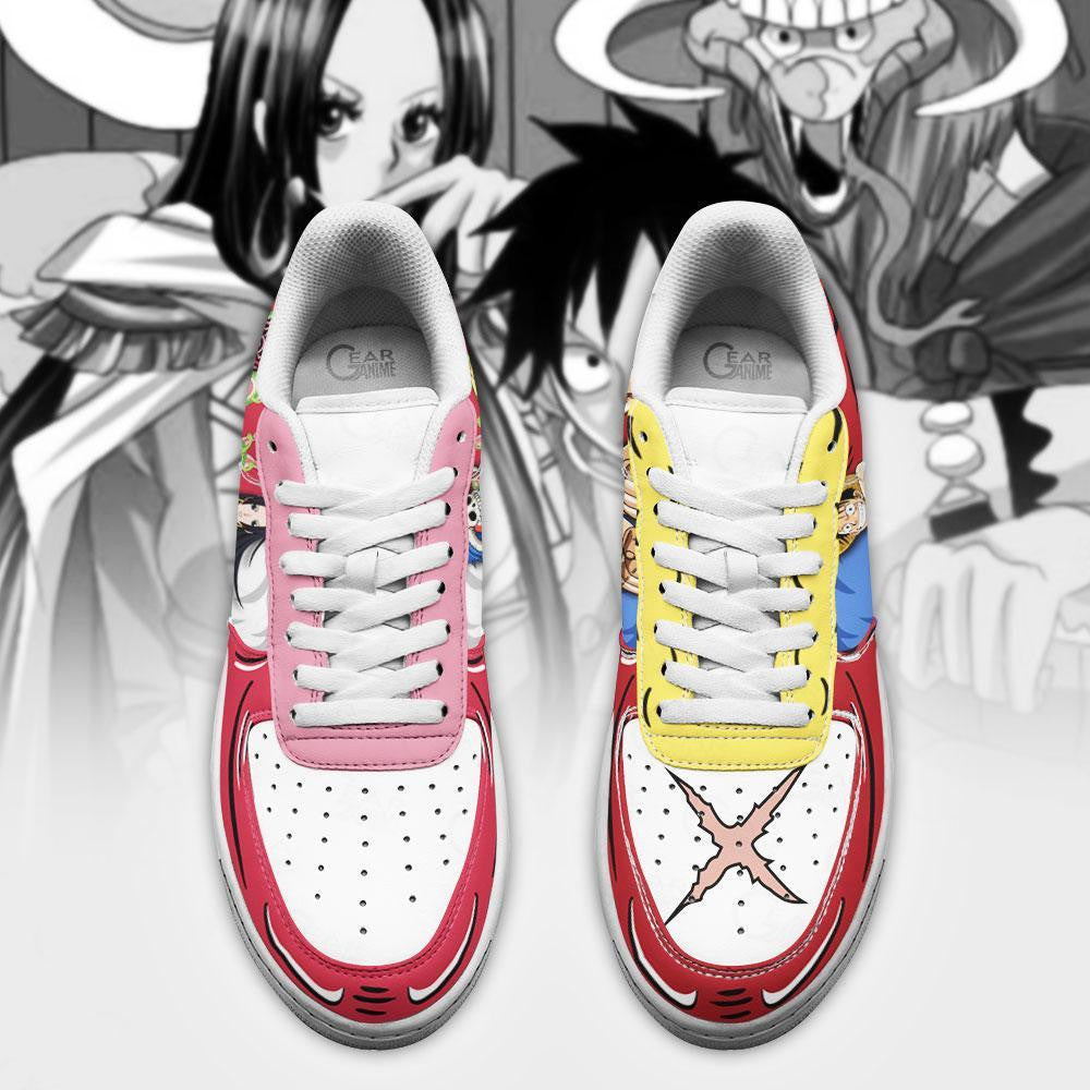 Baskets Anime Boa Hancock And Luffy en Cuir Chaussures Basses Unisexes One Piece