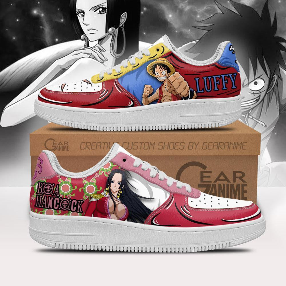 Baskets Anime Boa Hancock And Luffy en Cuir Chaussures Basses Unisexes One Piece