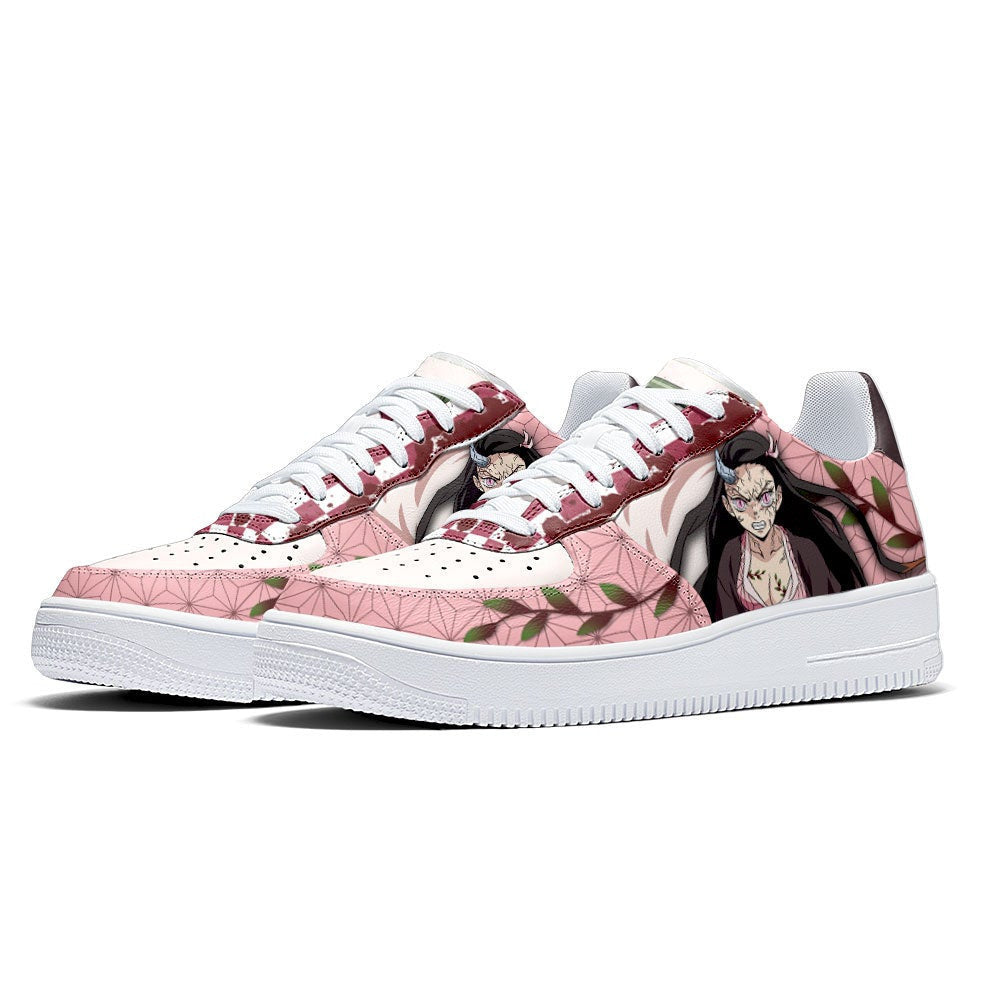 Baskets Anime Nezuko Custom Low-Top Leather Sneakers Demon Form Custom en Cuir Chaussures Basses Unisexes Demon Slayer