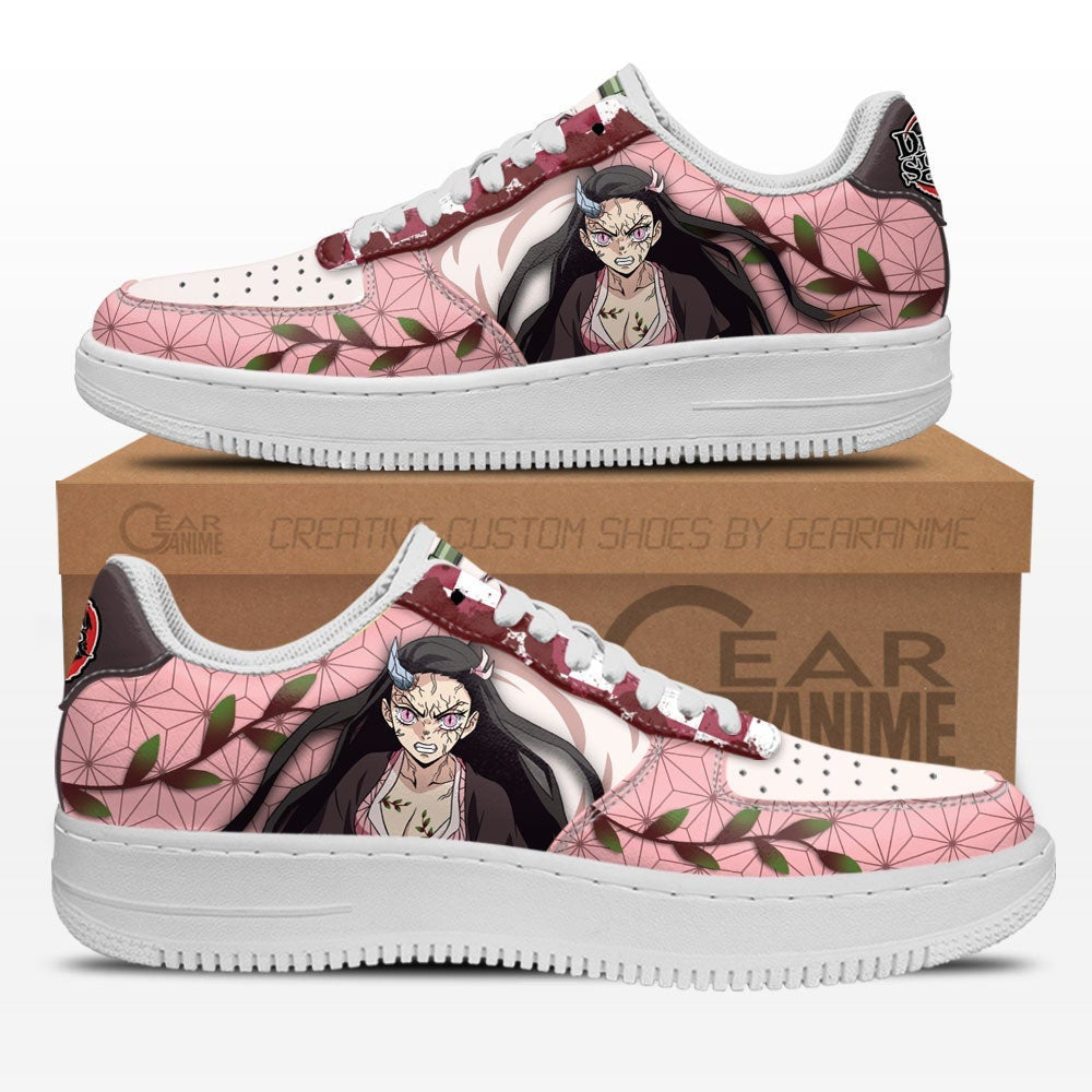 Baskets Anime Nezuko Custom Low-Top Leather Sneakers Demon Form Custom en Cuir Chaussures Basses Unisexes Demon Slayer