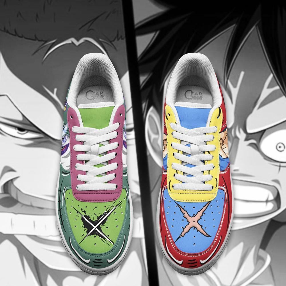 Baskets Anime Zoro vs Luffy Custom Low-Top Leather Sneakers Gomu Vs Santoryu en Cuir Chaussures Basses Unisexes One Piece