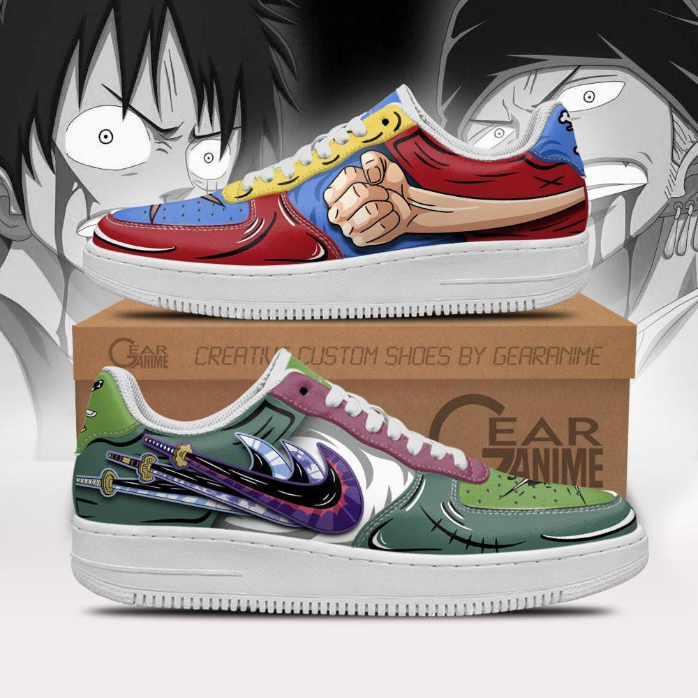 Baskets Anime Zoro vs Luffy Custom Low-Top Leather Sneakers Gomu Vs Santoryu en Cuir Chaussures Basses Unisexes One Piece