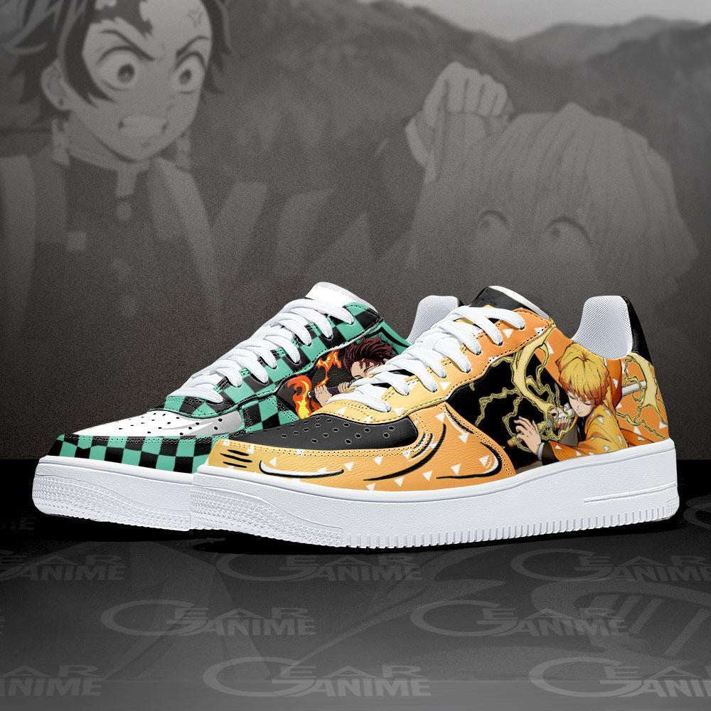 Baskets Anime Tanjro and Zenitsu Custom Low-Top Leather Sneakers Breathing Form en Cuir Chaussures Basses Unisexes Anime Manga