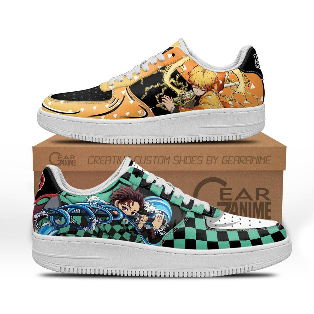 Baskets Anime Tanjro and Zenitsu Custom Low-Top Leather Sneakers Breathing Form en Cuir Chaussures Basses Unisexes Anime Manga