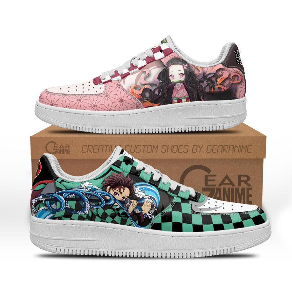 Baskets Anime Tanjro and Nezuko en Cuir Chaussures Basses Unisexes Demon Slayer