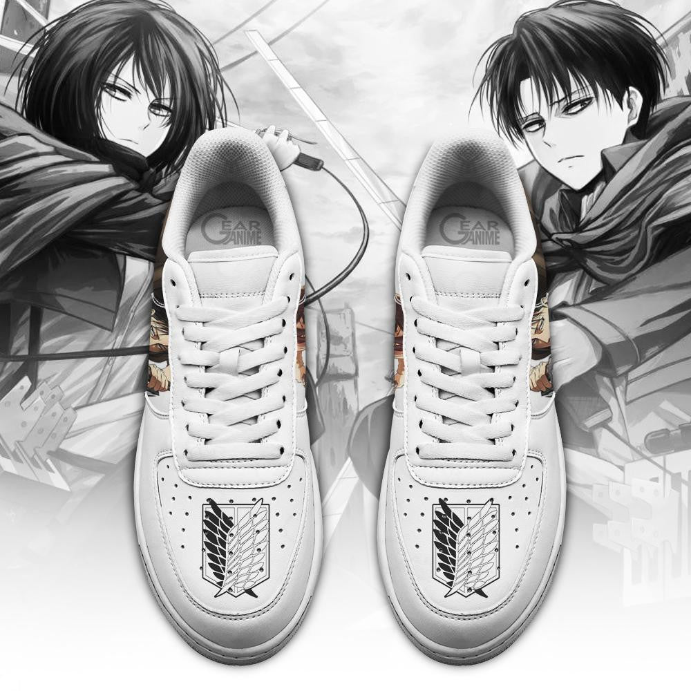 Baskets Anime Levi and Mikasa Ackerman en Cuir Chaussures Basses Unisexes Attack on Titan
