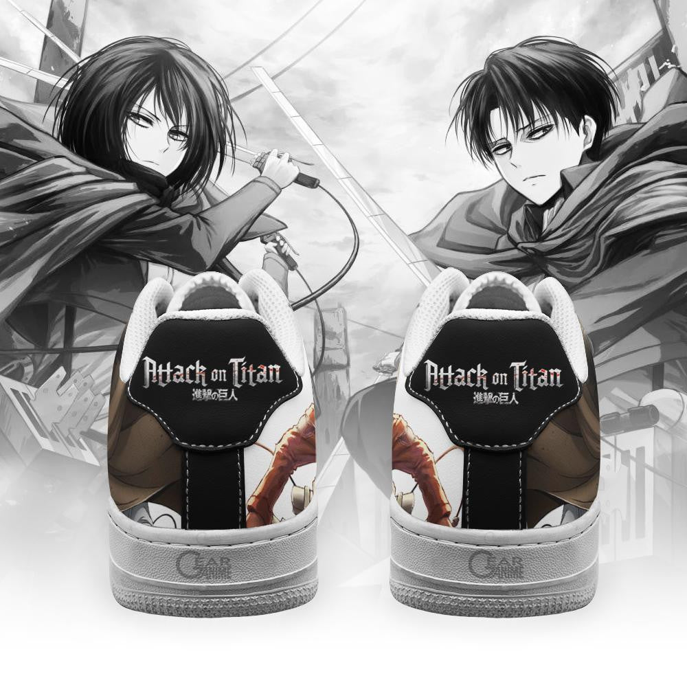 Baskets Anime Levi and Mikasa Ackerman en Cuir Chaussures Basses Unisexes Attack on Titan