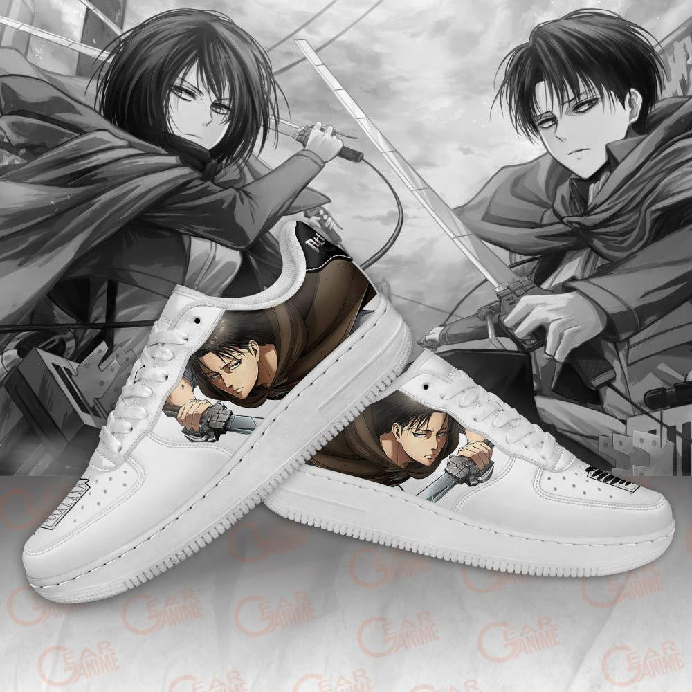 Baskets Anime Levi and Mikasa Ackerman en Cuir Chaussures Basses Unisexes Attack on Titan