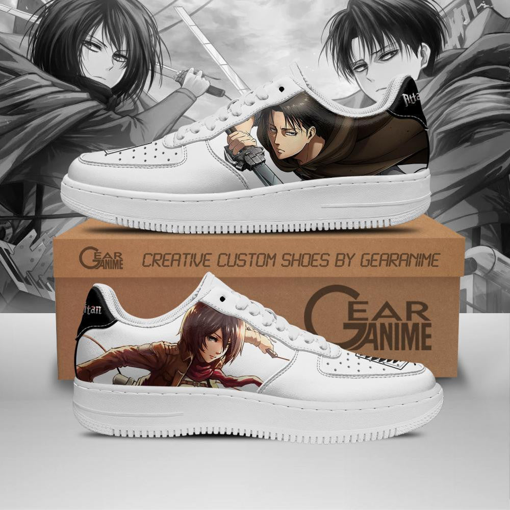 Baskets Anime Levi and Mikasa Ackerman en Cuir Chaussures Basses Unisexes Attack on Titan