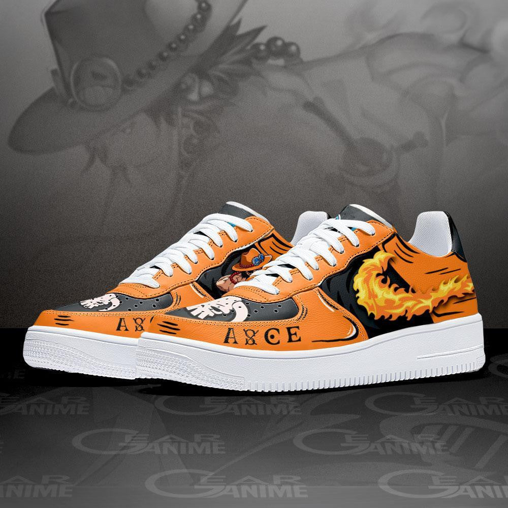 Baskets Anime Portgas D Ace Custom Low-Top Leather Sneakers Mera Mera no Mi en Cuir Chaussures Basses Unisexes Anime Manga