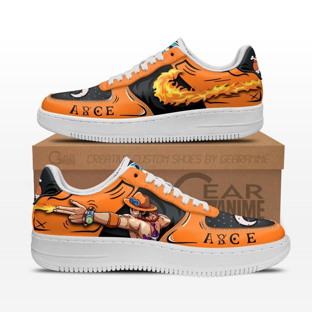 Baskets Anime Portgas D Ace Custom Low-Top Leather Sneakers Mera Mera no Mi en Cuir Chaussures Basses Unisexes Anime Manga