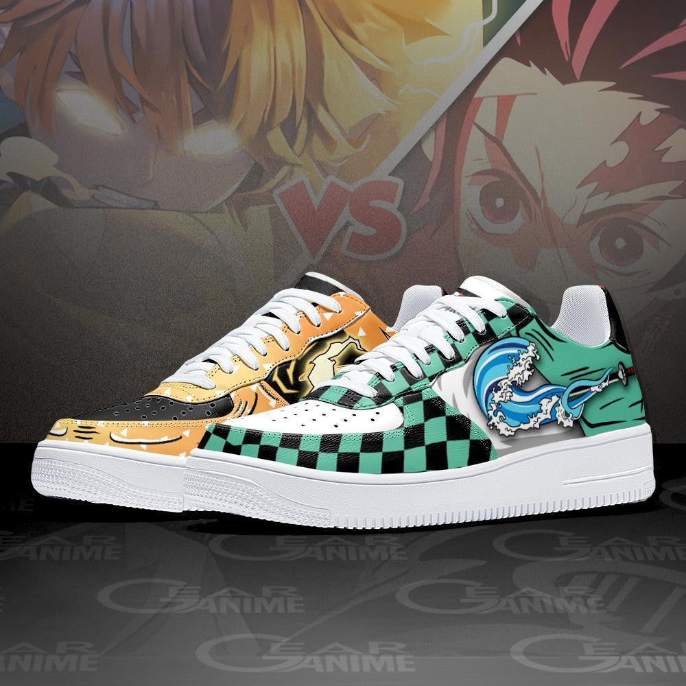 Baskets Anime Tanjiro and Zenitsu Custom Low-Top Leather Sneakers Water & Thunder Breathing en Cuir Chaussures Basses Unisexes Demon Slayer