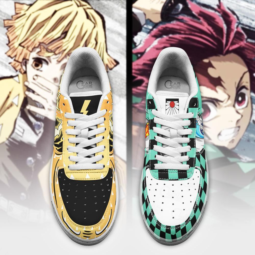 Baskets Anime Tanjiro and Zenitsu Custom Low-Top Leather Sneakers Water & Thunder Breathing en Cuir Chaussures Basses Unisexes Demon Slayer