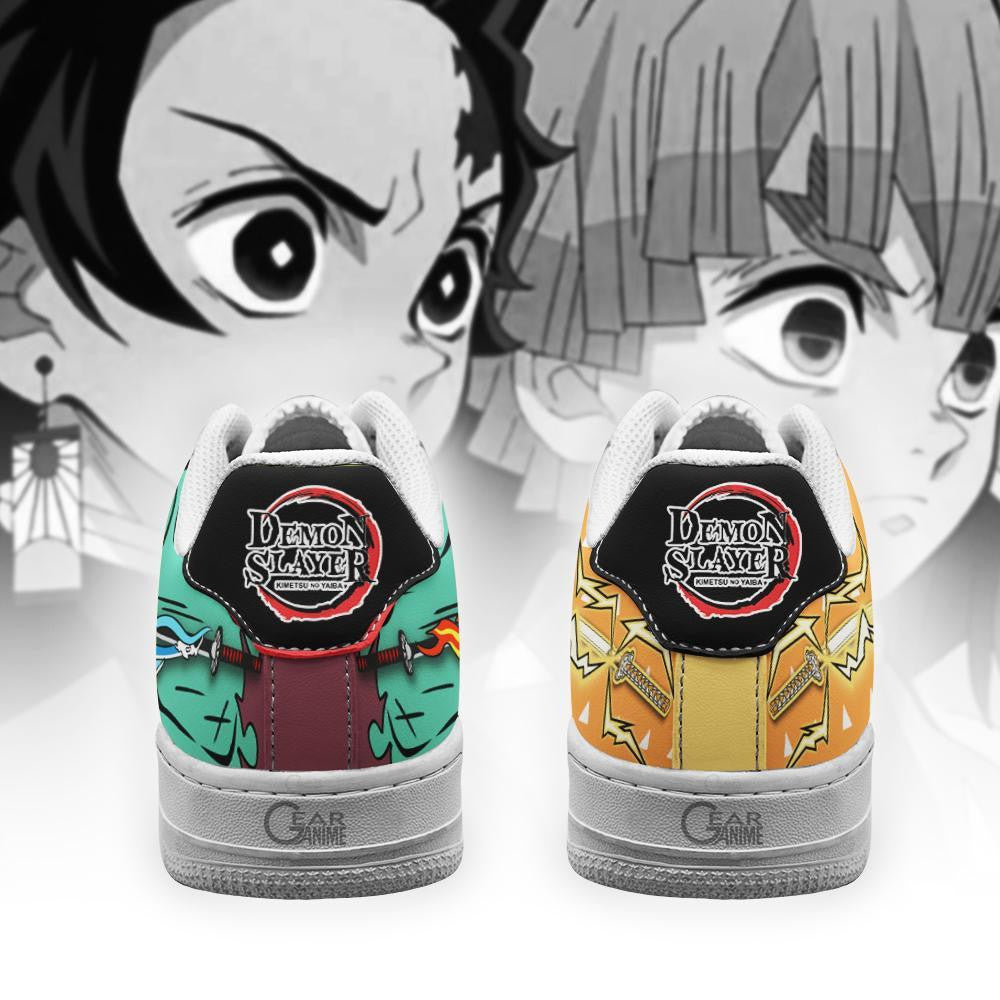 Baskets Anime Tanjiro and Zenitsu Custom Low-Top Leather Sneakers Water & Thunder Breathing en Cuir Chaussures Basses Unisexes Demon Slayer