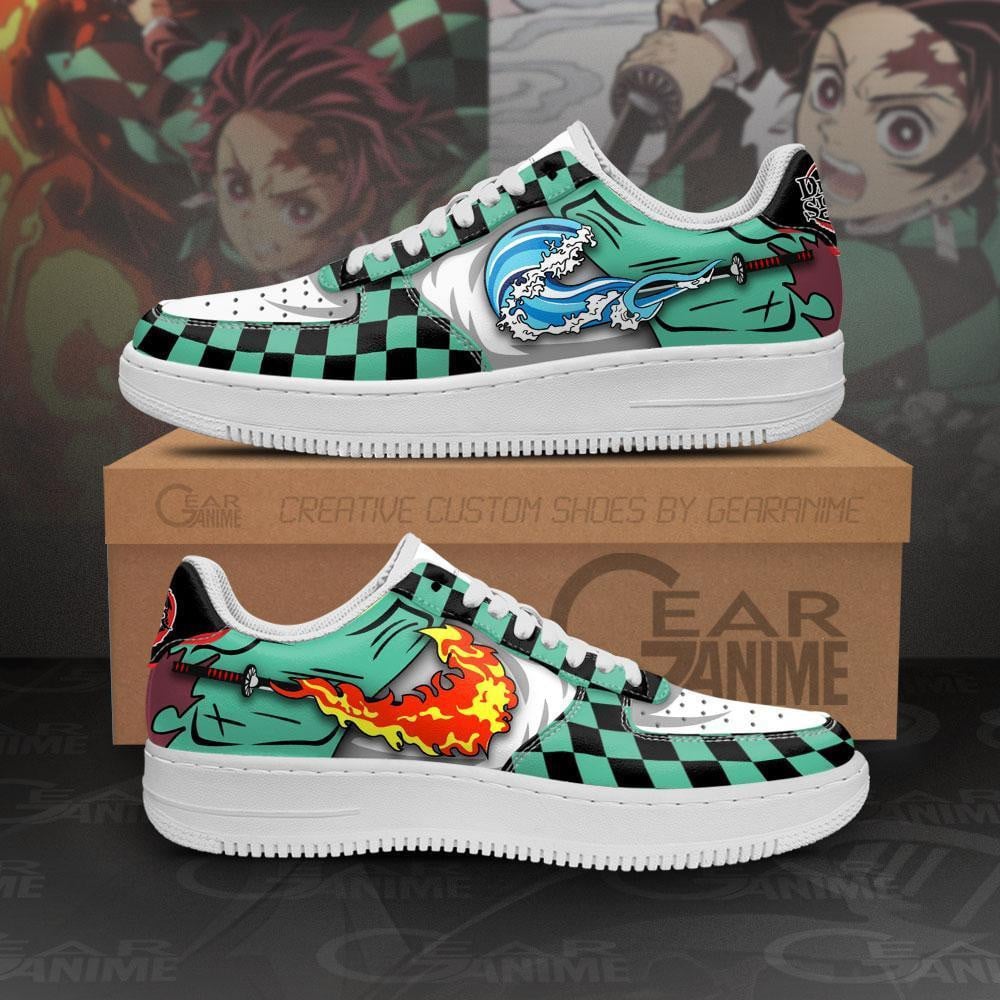 Baskets Anime Tanjiro Water & Fire Breathing en Cuir Chaussures Basses Unisexes Demon Slayer