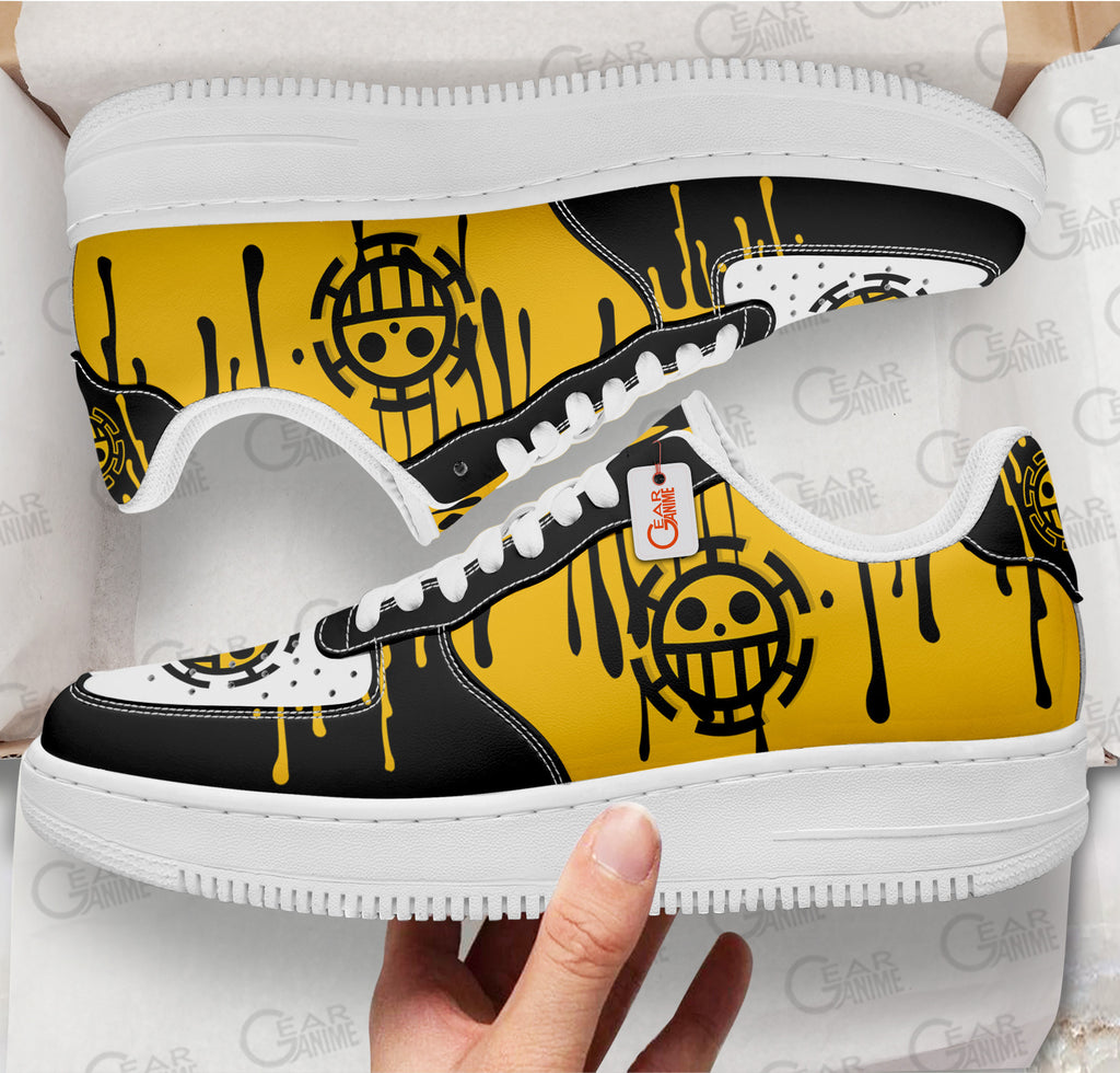 Baskets Anime Trafalgar Law Custom Low-Top Leather Sneakers Jolly Roger en Cuir Chaussures Basses Unisexes Anime Manga