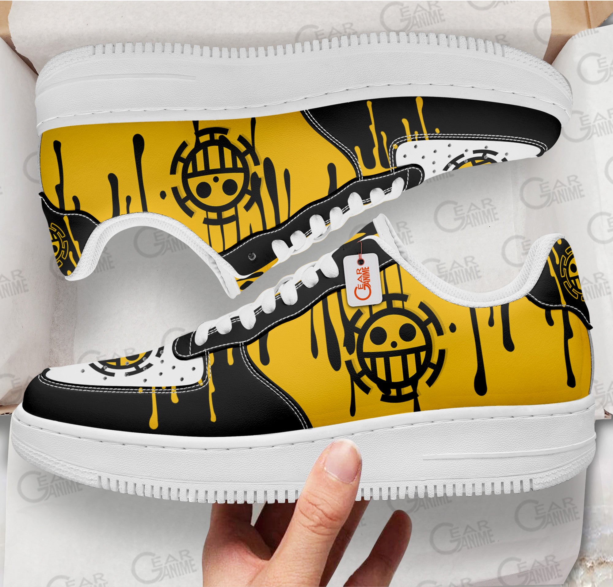 Baskets Anime Trafalgar Law Custom Low-Top Leather Sneakers Jolly Roger en Cuir Chaussures Basses Unisexes Anime Manga