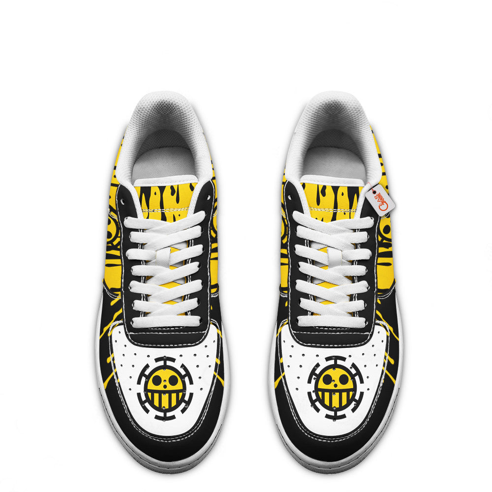 Baskets Anime Trafalgar Law Custom Low-Top Leather Sneakers Jolly Roger en Cuir Chaussures Basses Unisexes Anime Manga