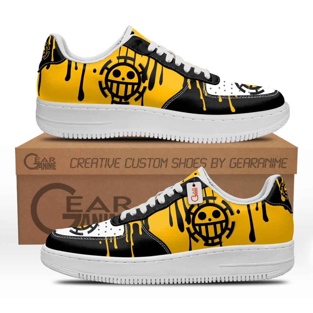 Baskets Anime Trafalgar Law Custom Low-Top Leather Sneakers Jolly Roger en Cuir Chaussures Basses Unisexes Anime Manga