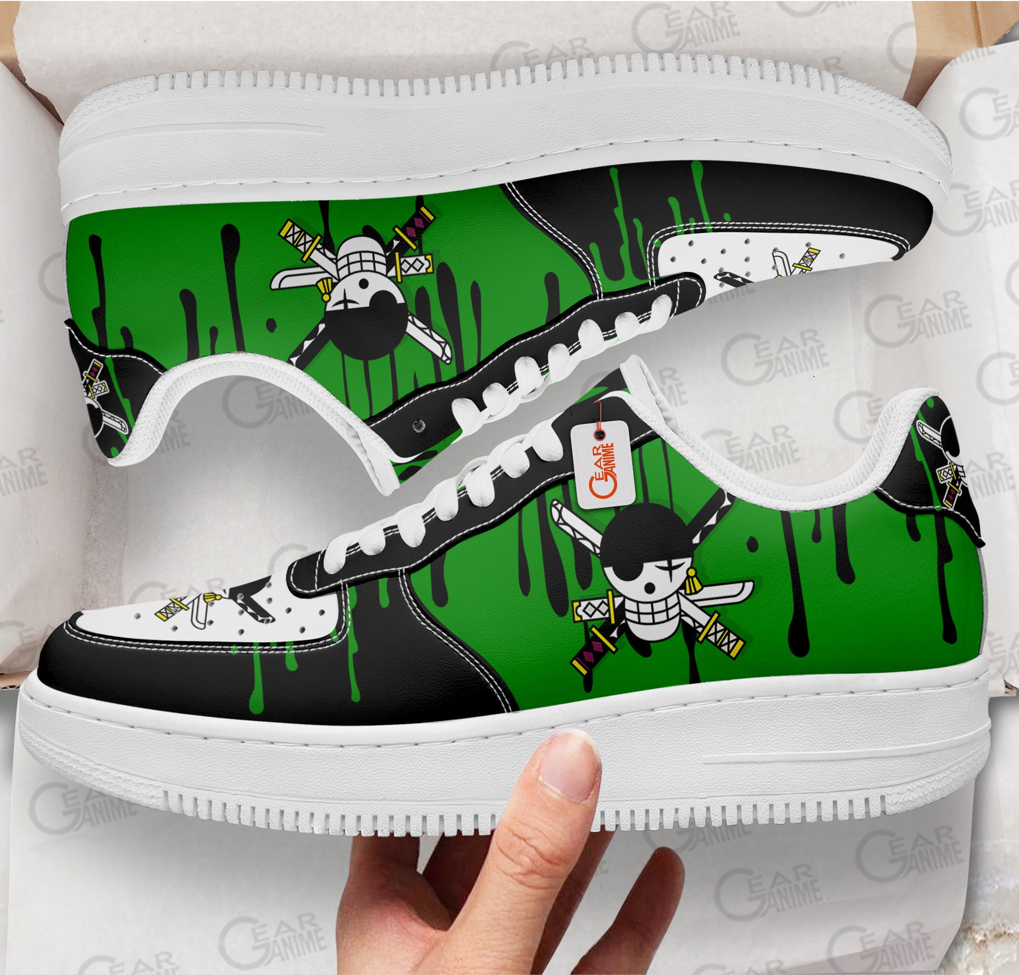 Baskets Anime Zoro Roronoa Symbol en Cuir Chaussures Basses Unisexes One Piece