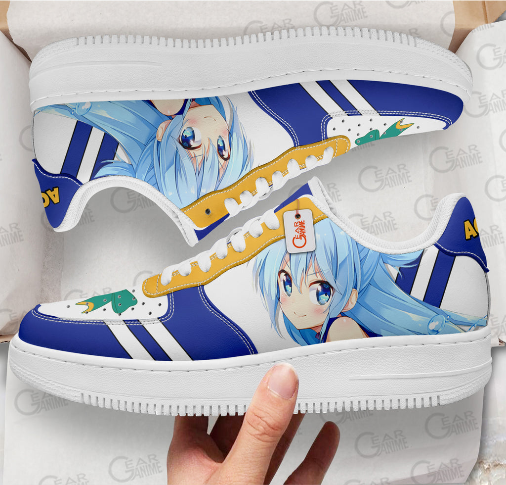 Baskets Anime Aqua Custom Low-Top Leather Sneakers KonoSuba en Cuir Chaussures Basses Unisexes Anime Manga