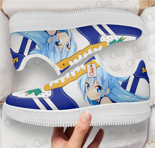 Baskets Anime Aqua Custom Low-Top Leather Sneakers KonoSuba en Cuir Chaussures Basses Unisexes Anime Manga