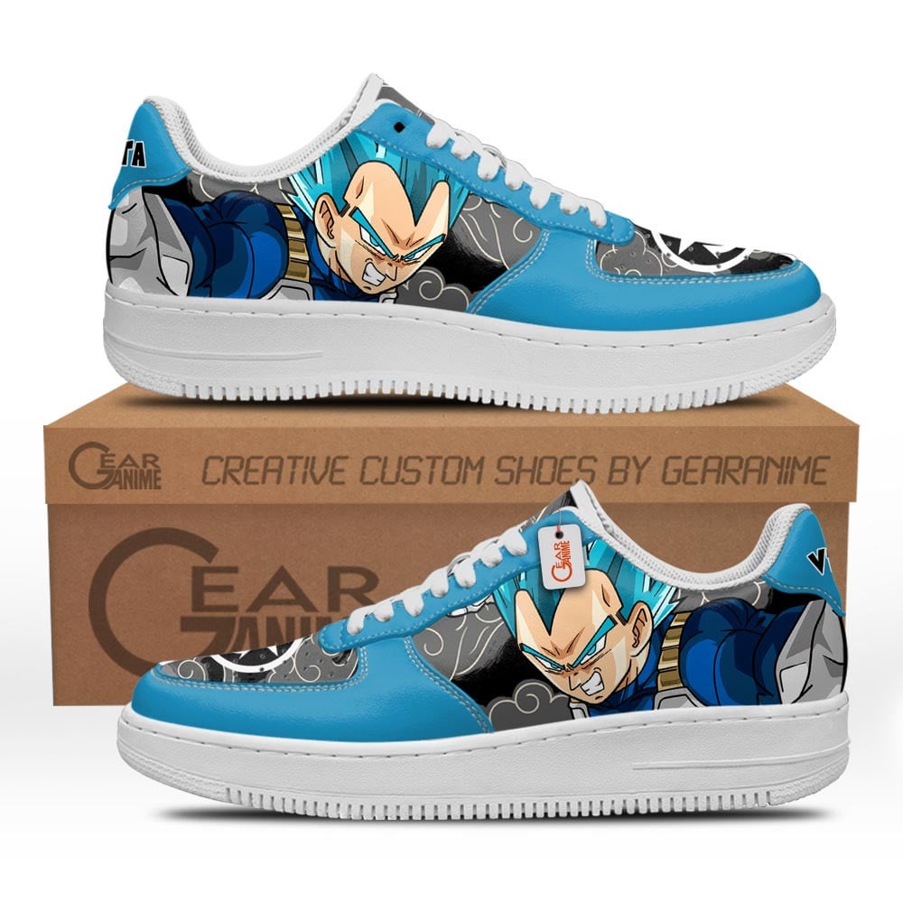 Baskets Anime Vegeta Super Saiyan Blue en Cuir Chaussures Basses Unisexes Dragon Ball