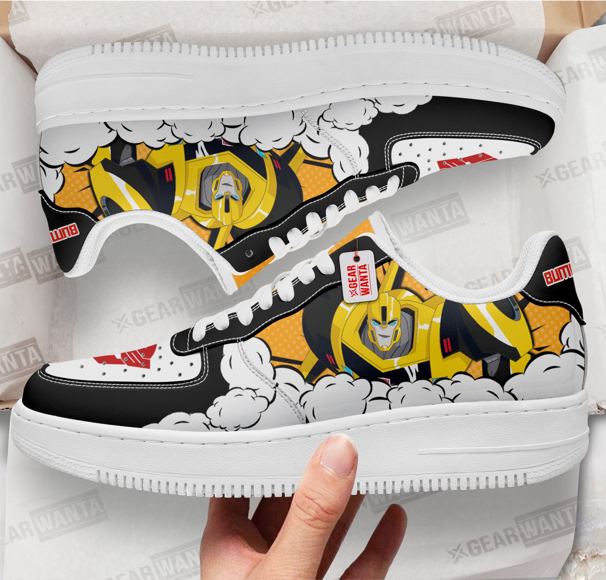Baskets Anime Bumblebee Force Low-Top Leather Sneakers  Custom en Cuir Chaussures Basses Unisexes Anime Manga