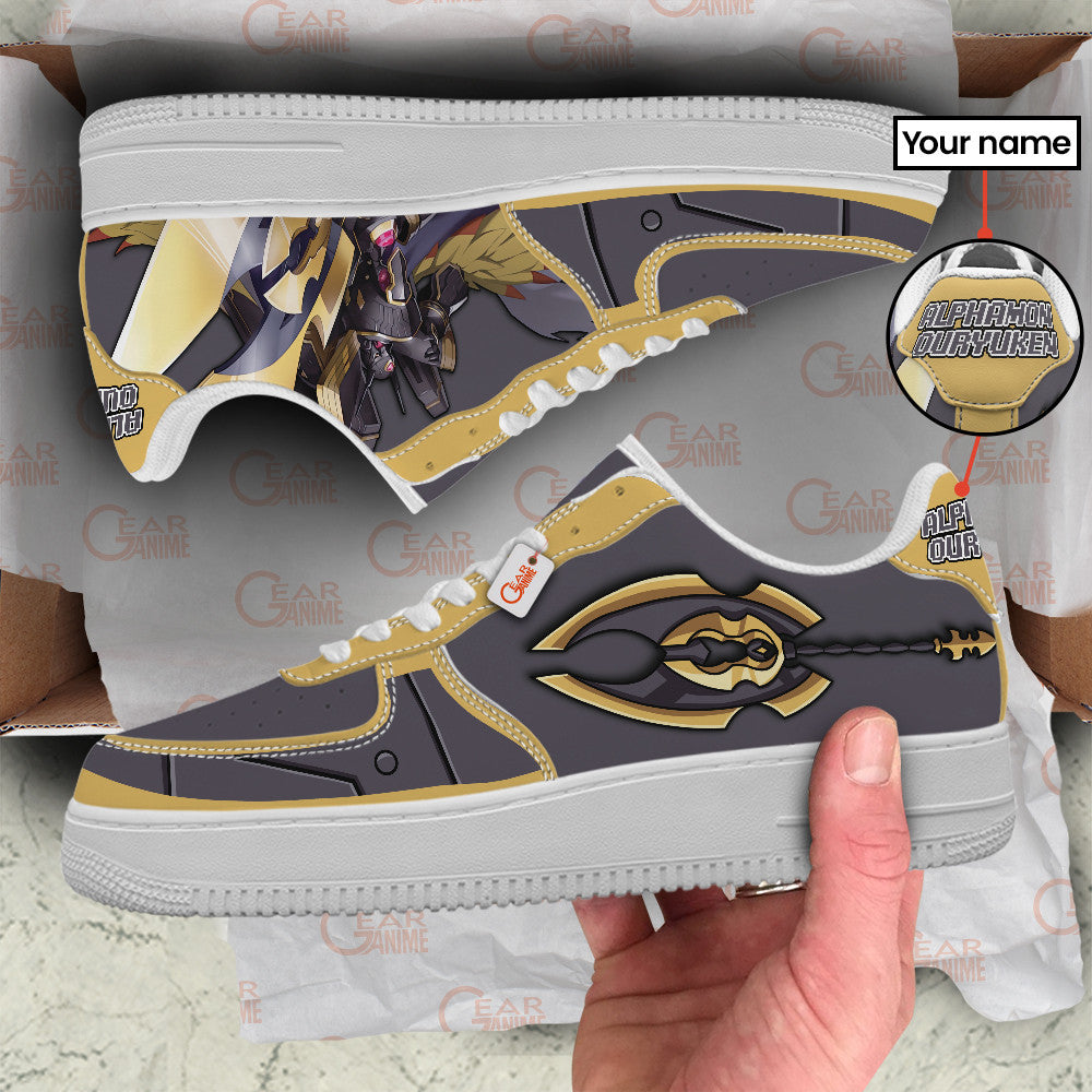 Baskets Anime Alphamon Ouryuken Personalized en Cuir Chaussures Basses Unisexes Anime Manga