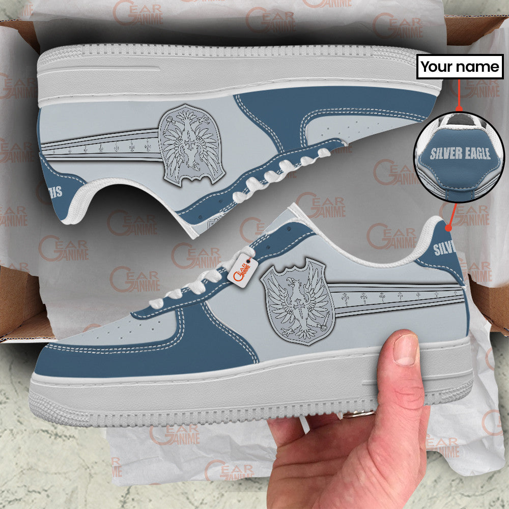 Baskets Anime Black Silver Eagle Personalized en Cuir Chaussures Basses Unisexes Anime Manga