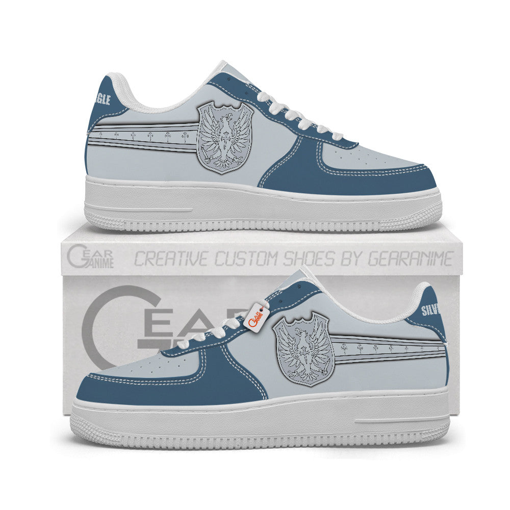 Baskets Anime Black Silver Eagle Personalized en Cuir Chaussures Basses Unisexes Anime Manga