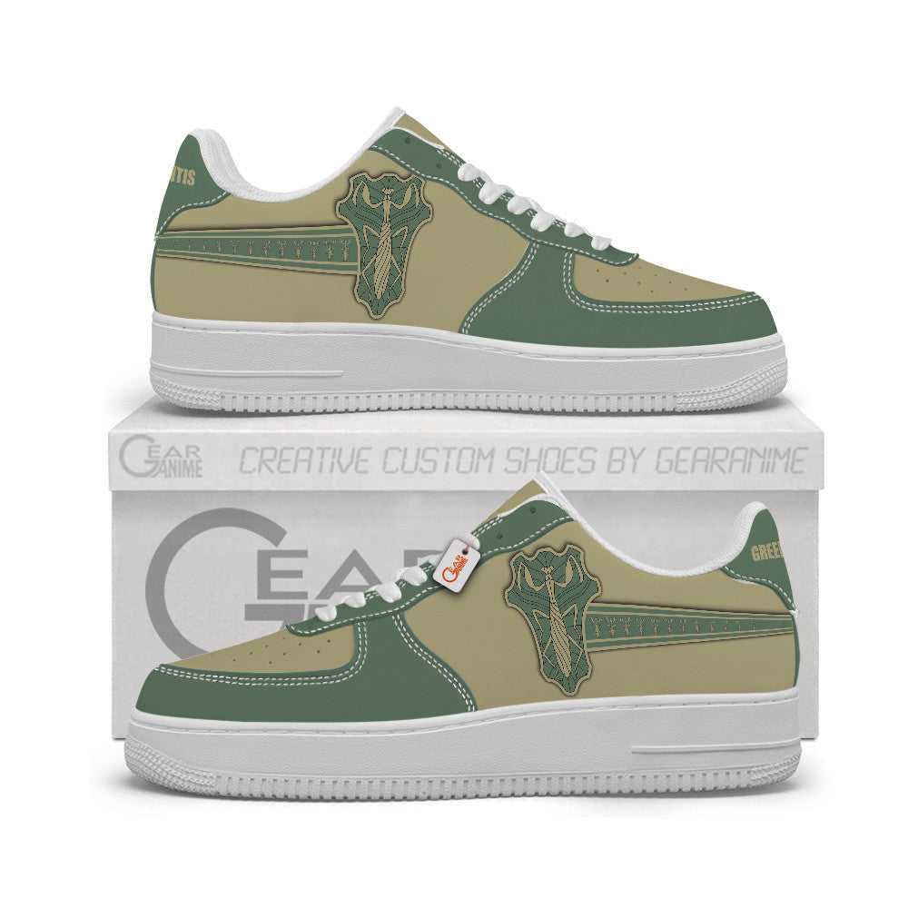 Baskets Anime Black Green Mantis Personalized en Cuir Chaussures Basses Unisexes Anime Manga