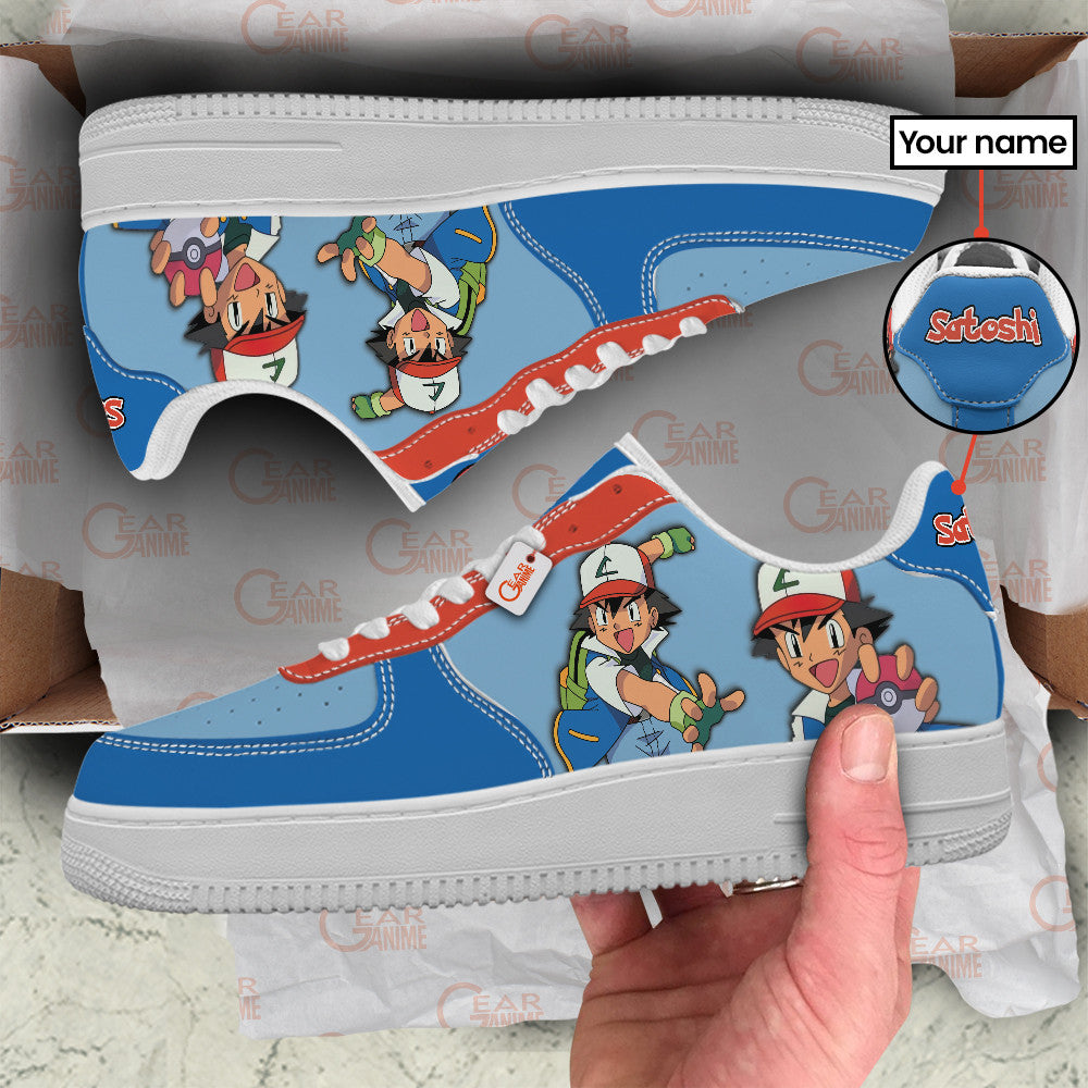 Baskets Anime Ash Ketchum Satoshi Personalized en Cuir Chaussures Basses Unisexes Anime Manga