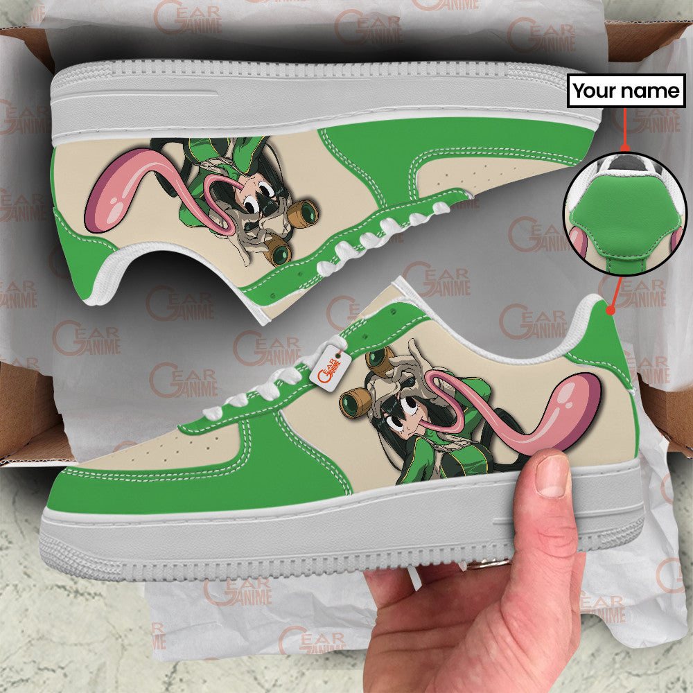 Baskets Anime Tsuyu Asui Froppy Personalized en Cuir Chaussures Basses Unisexes Anime Manga