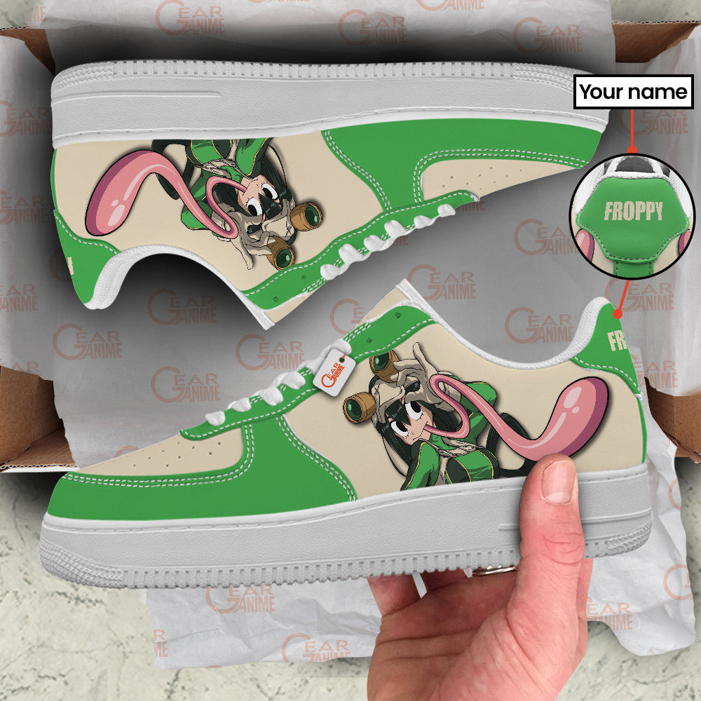 Baskets Anime Tsuyu Asui Froppy Personalized en Cuir Chaussures Basses Unisexes Anime Manga