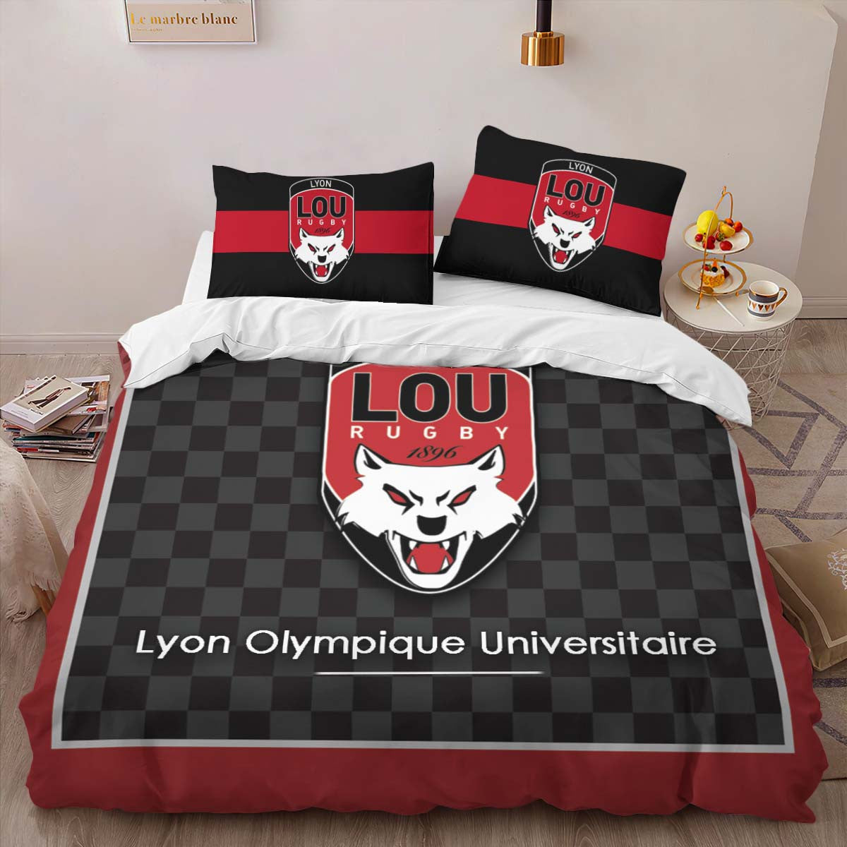 Housse De Couette Lou Lyon Olympique Universitaire Rugby Club 12 Parure de lit Ensemble De Literie